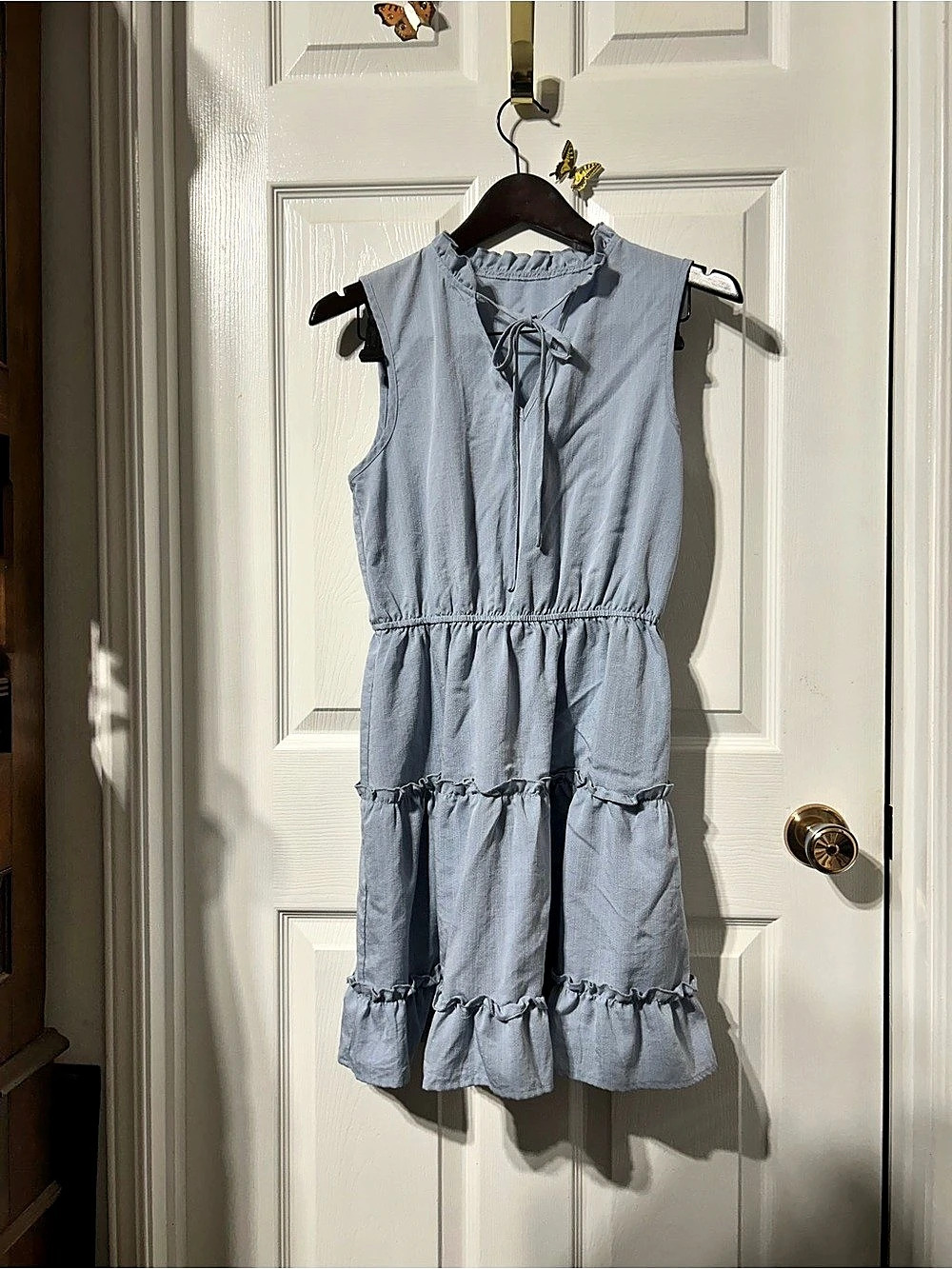 Blue Denim Ruffle Mini Dress Like New